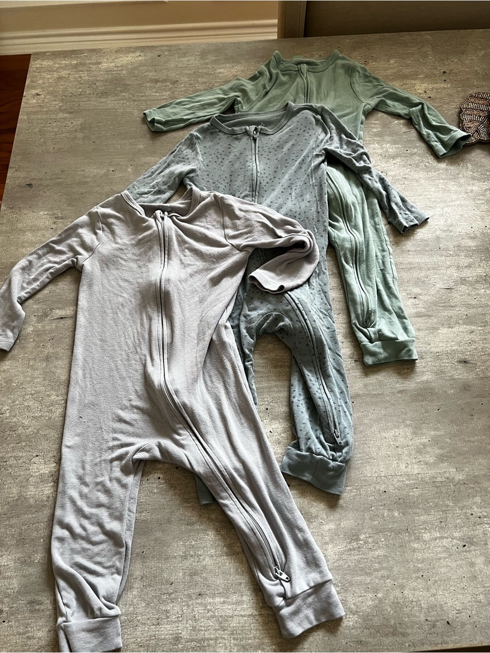 cloud island 3-Pack Zip Front One-Piece Sleepers in Light Gray & Sage Tones